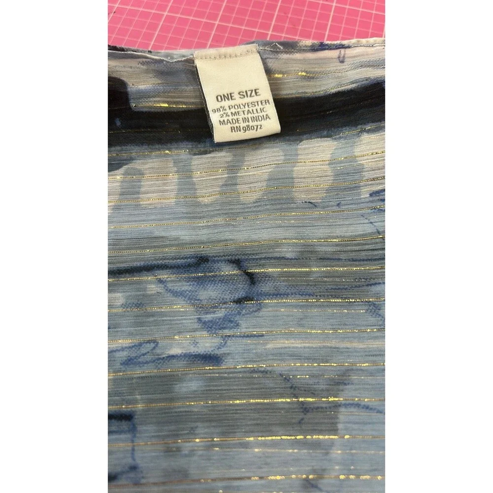 Elegant Blue and Navy Blue with thin Gold Shimmery Stripes Sheer Scarf